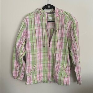 Christopher & Banks Women's Plaid Raincoat - Pink and Green